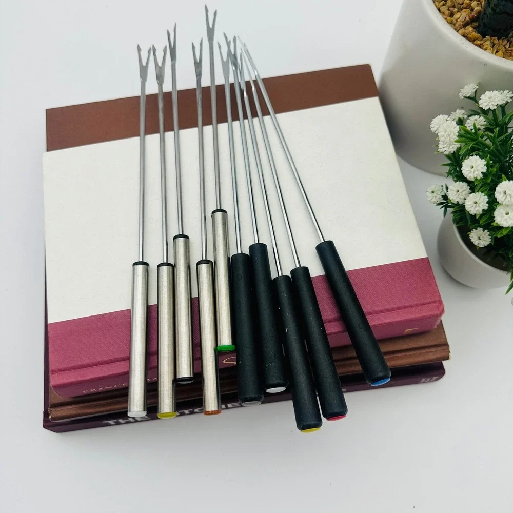 Vintage Fondue Fork Lot of 10 Stainless Steel and Black MCM Party Skewers